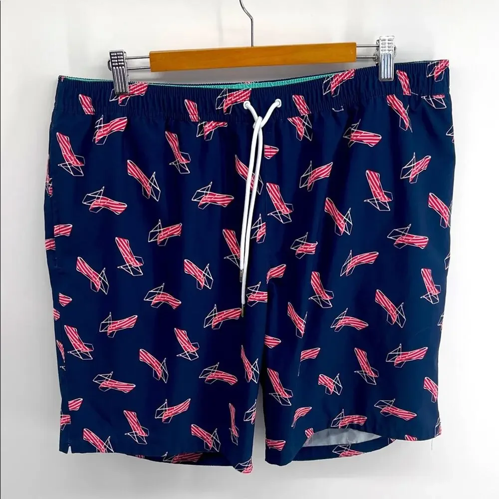 Bonobos lawn beach chair print elastic drawstring waist lined swim trunks sz XXL